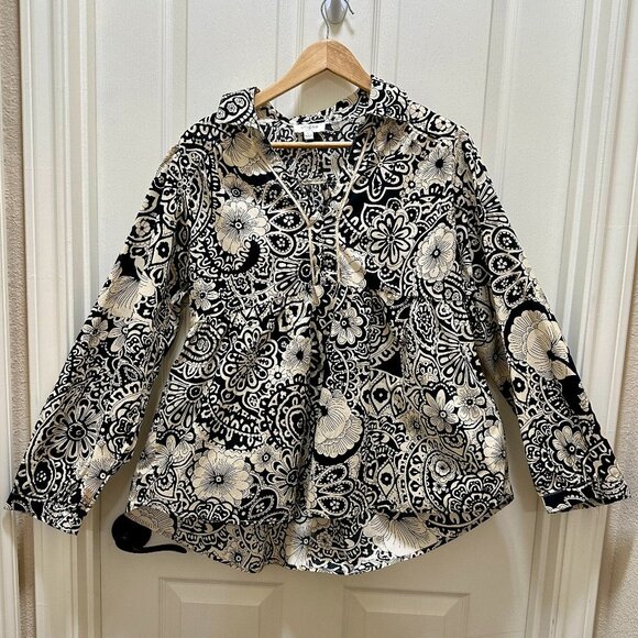 Umgee Tunic Top Women's Size L Mixed Floral Print Hi Low Hem Boho Chic Feminine - Picture 16 of 16